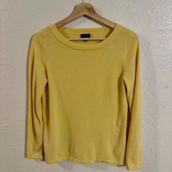 Talbots Pastel Yellow 100% Cashmere Super Soft Long Sleeved Crewneck Sweater - Picture 1 of 8